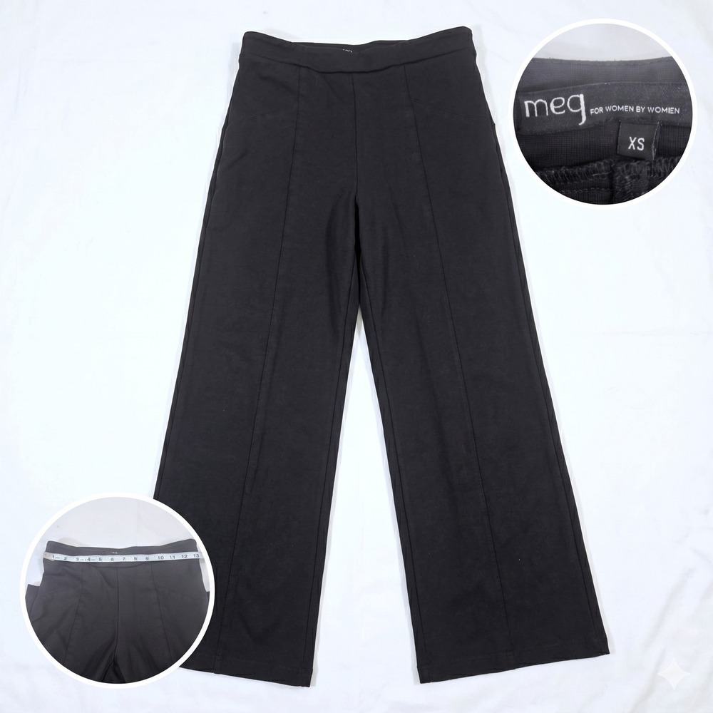 Meg Trousers‎ XS Black Wide Leg Crease High Rise Knit Dress Pants Indie Designer